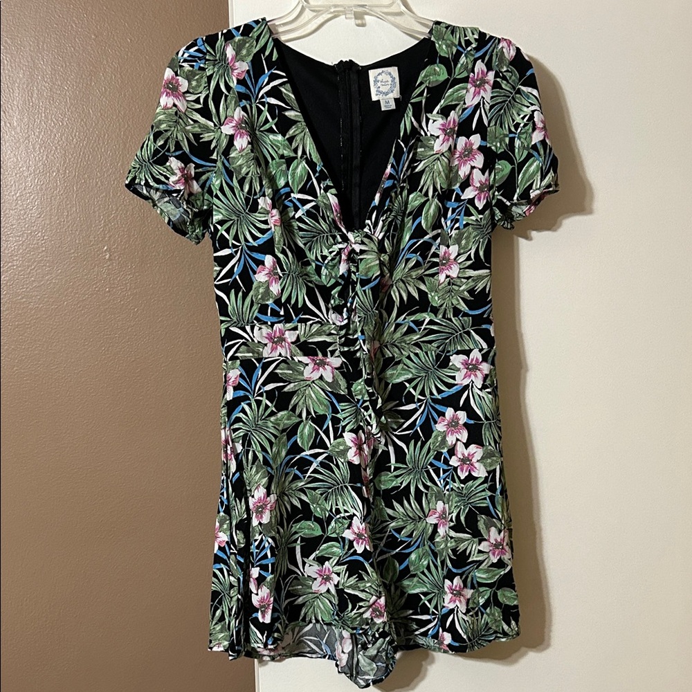 Floral Black and Green Romper